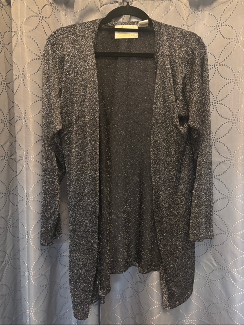 Nina Austin Black Metallic Open-Front Cardigan